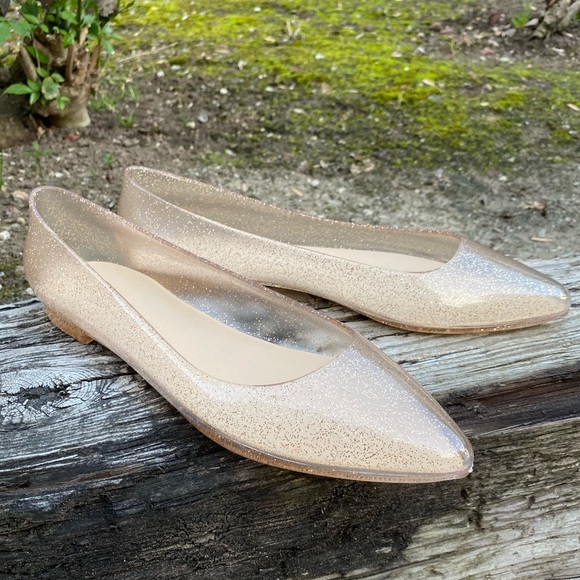 Glittery Nude PVC Jelly Slip On Flats - Picture 8 of 8